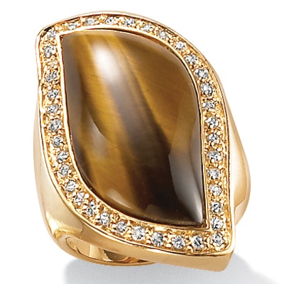 14k Gold-Plated Curved Tiger's-Eye and Round DiamonUltra&trade; Cubic ...