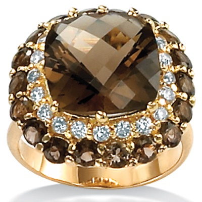 14k Gold-Plated Smoky Quartz and DiamonUltra&trade; Cubic Zirconia Ring