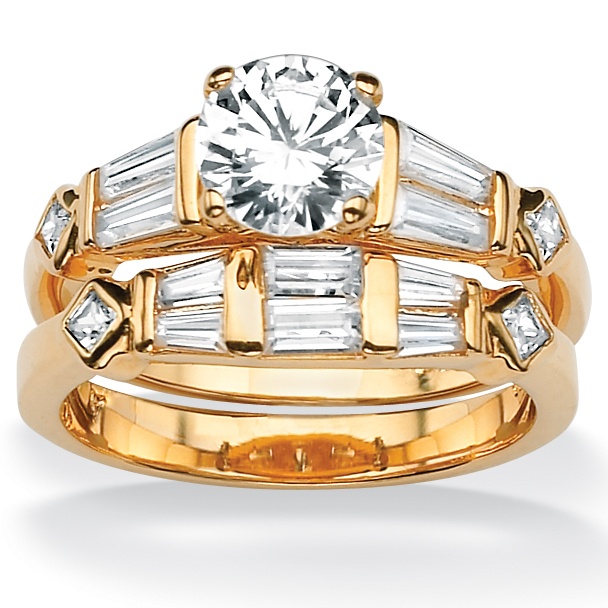14k Gold-Plated DiamonUltra&trade; Cubic Zirconia Wedding Ring Set