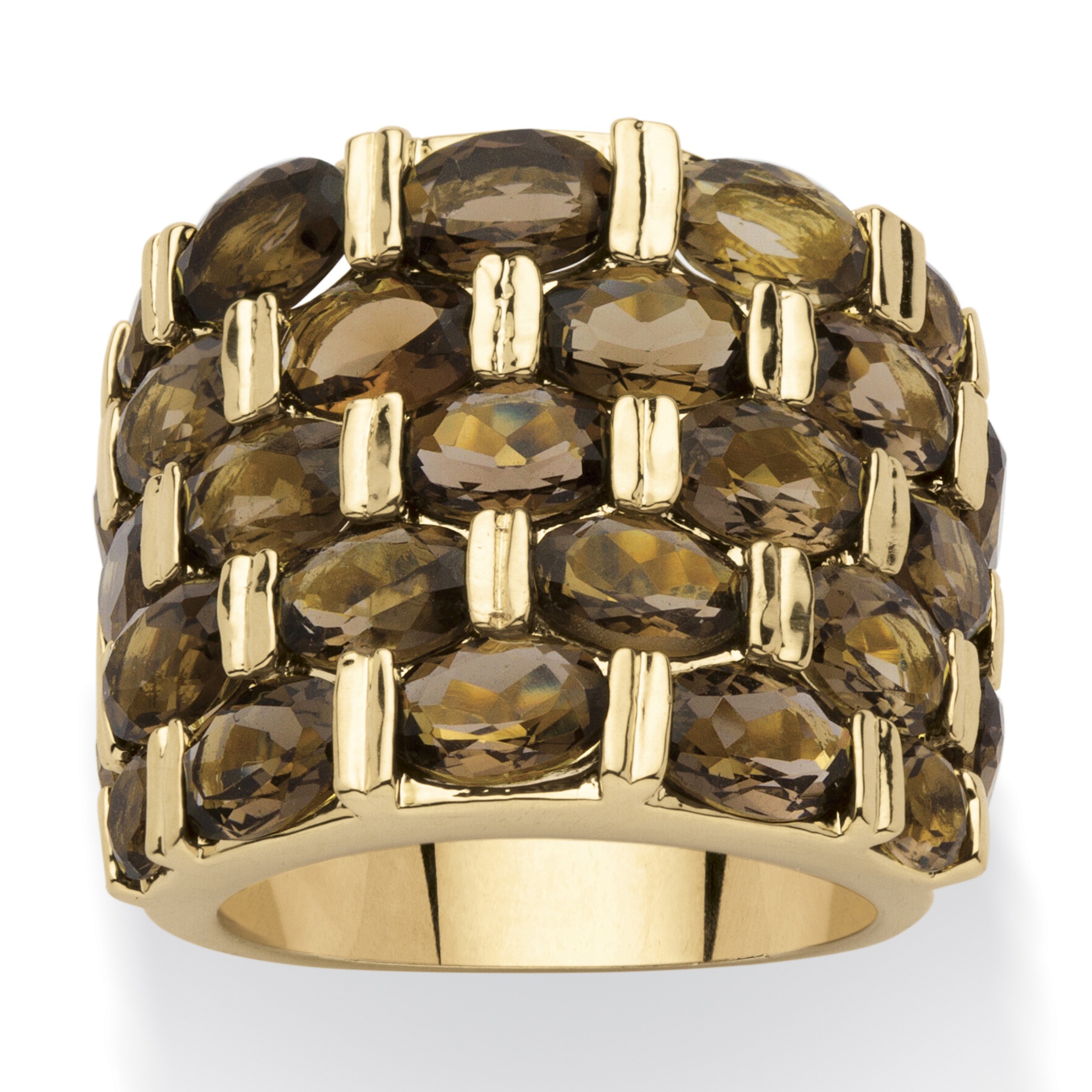 14k Gold-Plated Five-Row Oval-Cut Smoky Quartz Ring