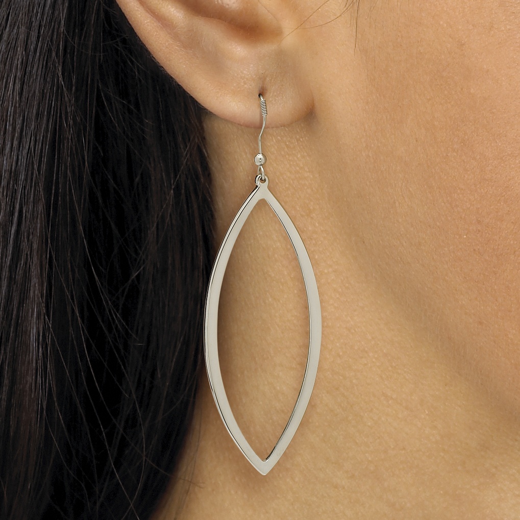 Stainless Steel Marquise-Shaped Drop Pierced Earrings