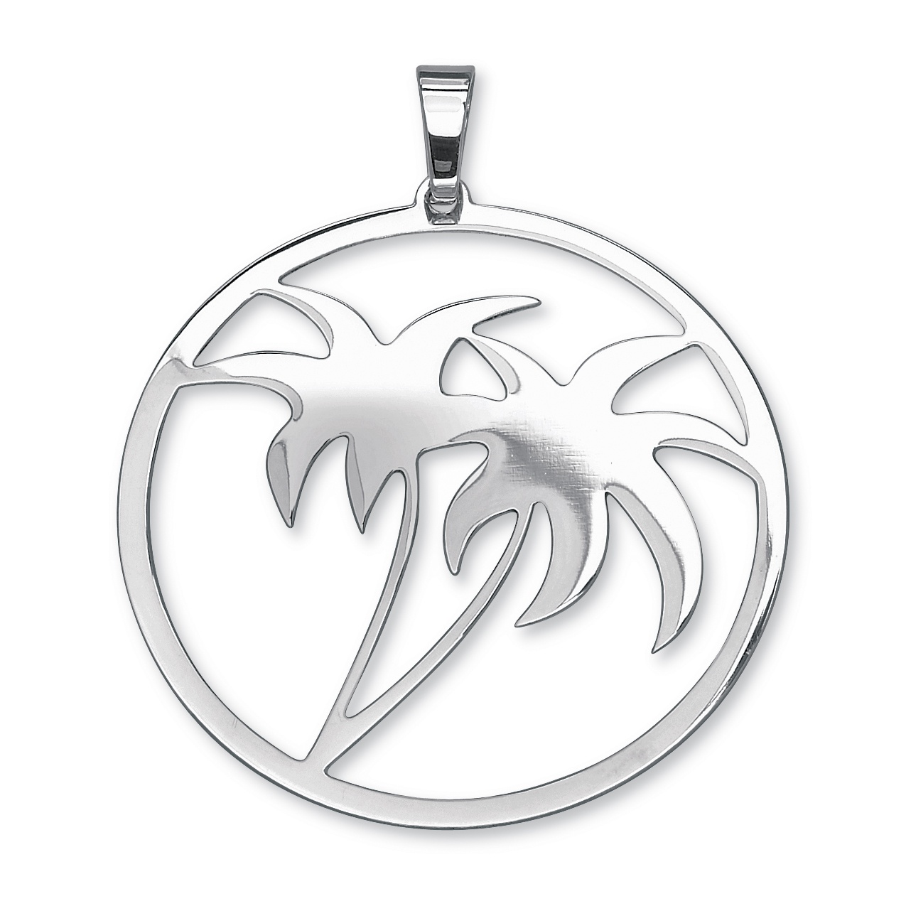 Stainless Steel Abstract Palm Tree Circle Pendant
