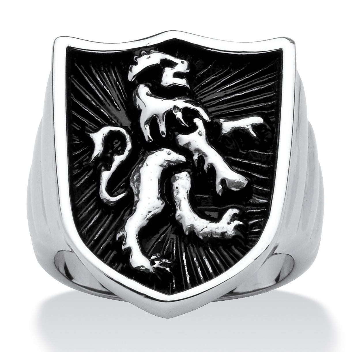 Men's Antiqued Stainless Steel Coat of Arms Lion Shield Ring