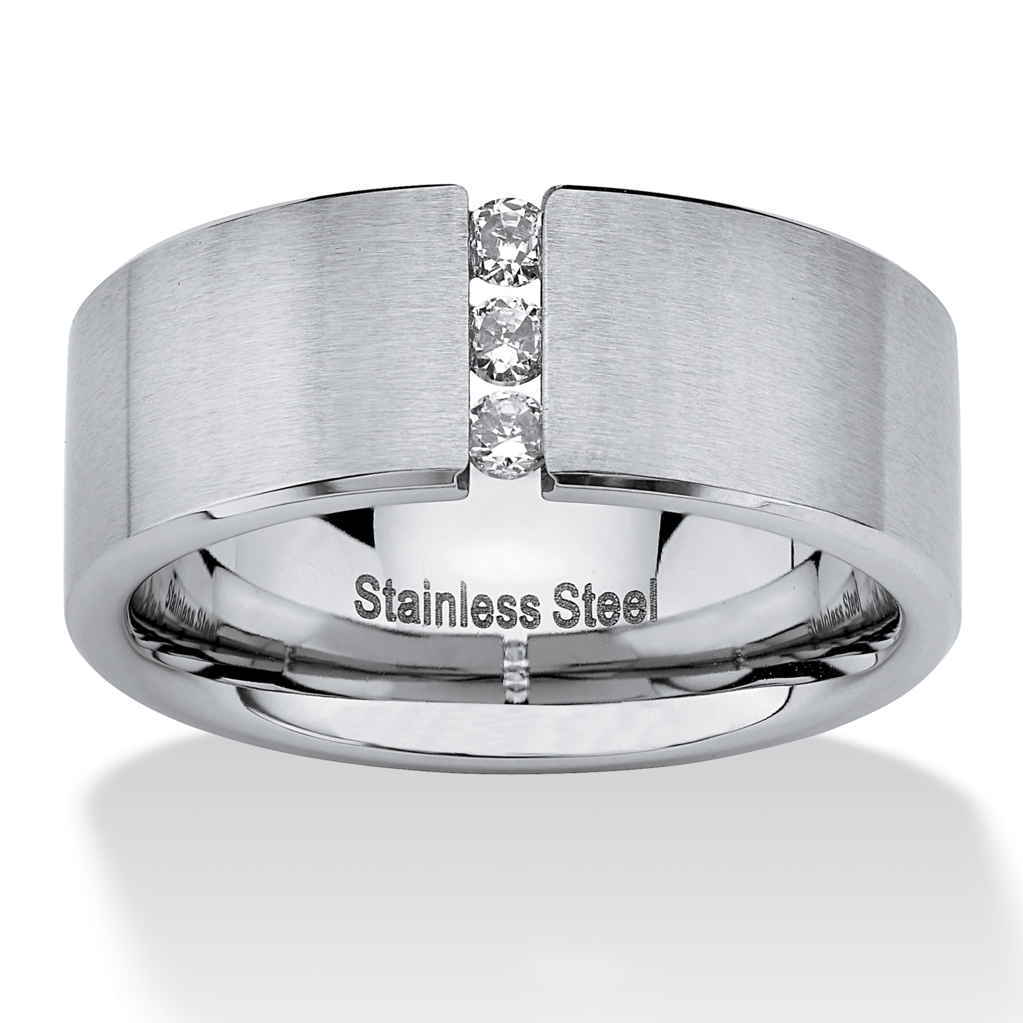 Stainless Steel DiamonUltra&trade; Cubic Zirconia Wedding Band Ring