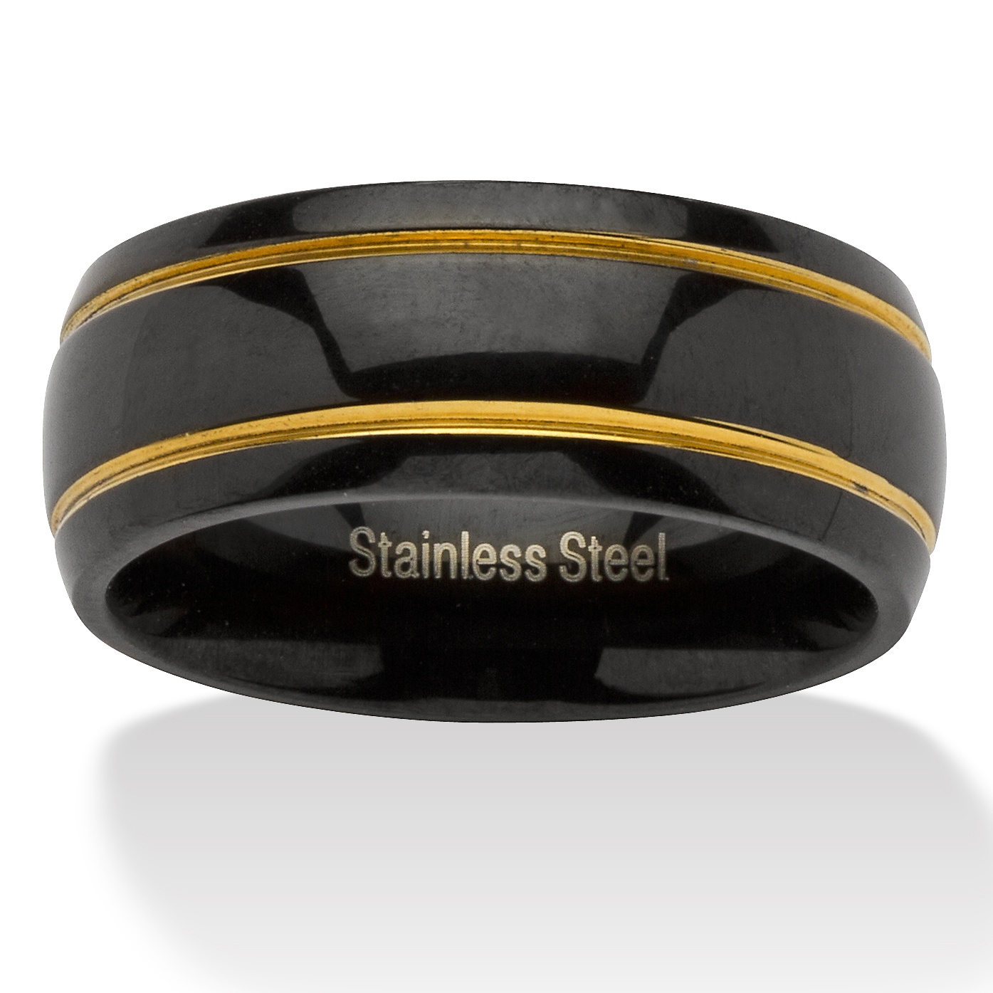 Black IP Stainless Steel Grooved Wedding Band Ring