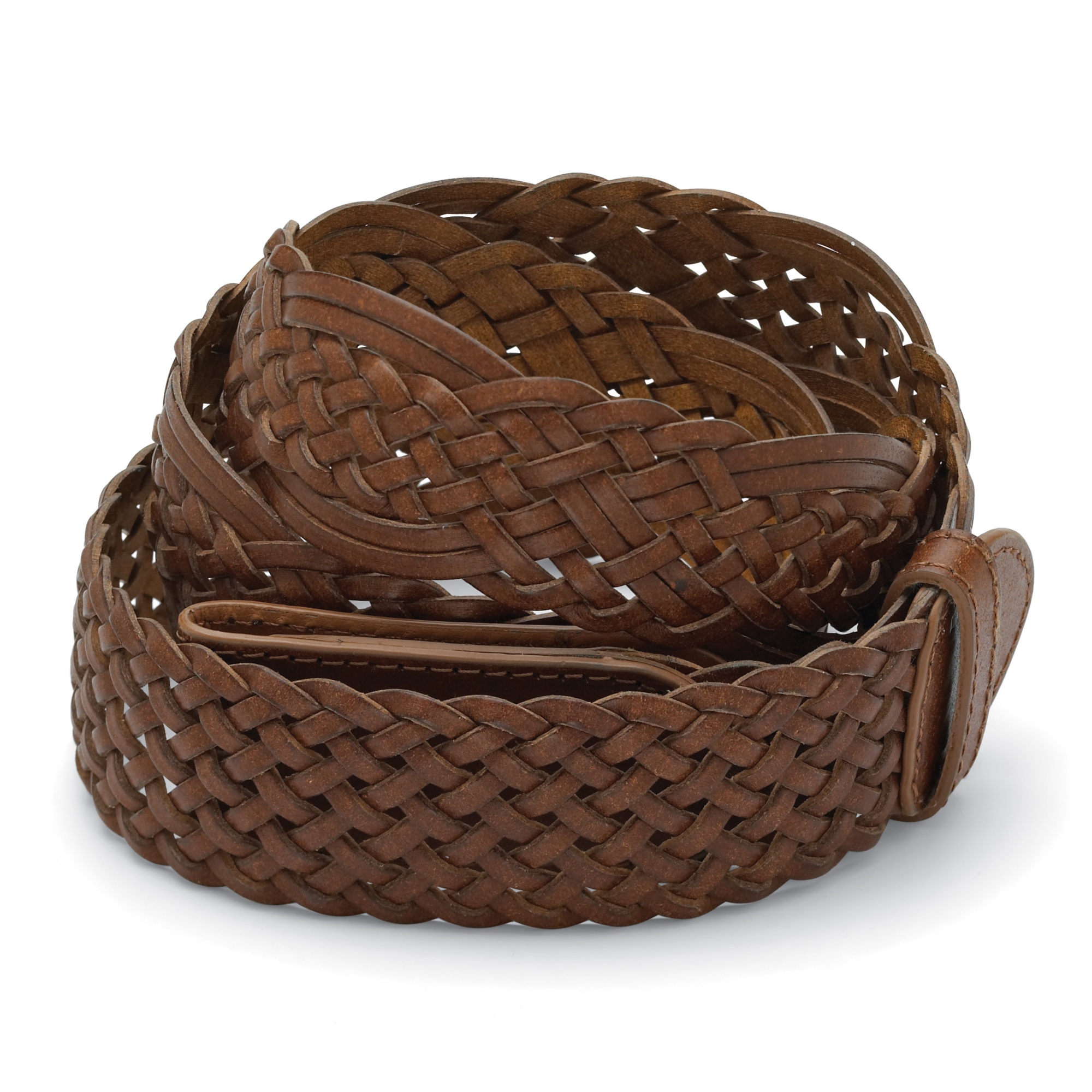 Brown Leather Woven Belt Adjustable 48"