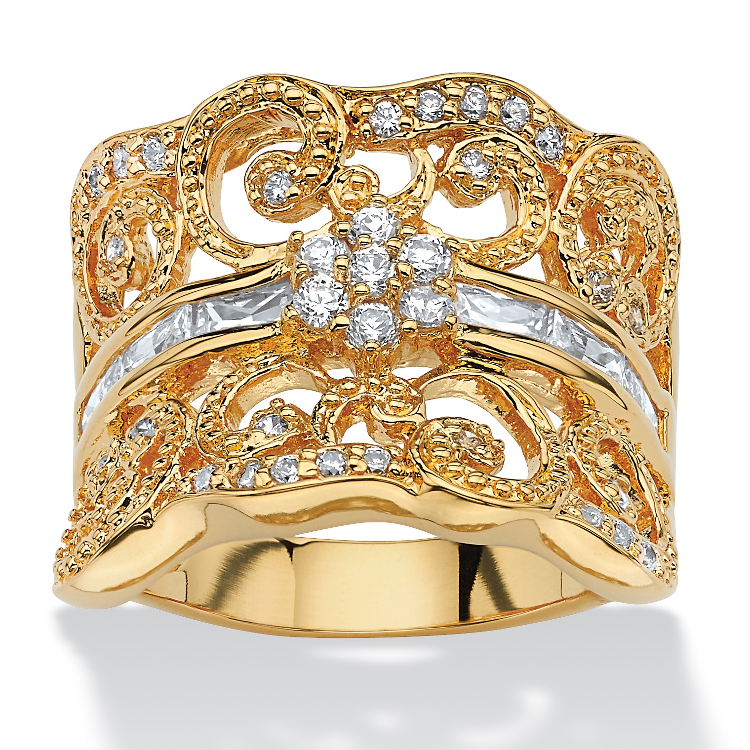 1.46 CT TW DiamonUltra&trade; Cubic Zirconia Curled Concave Ring in 14k ...