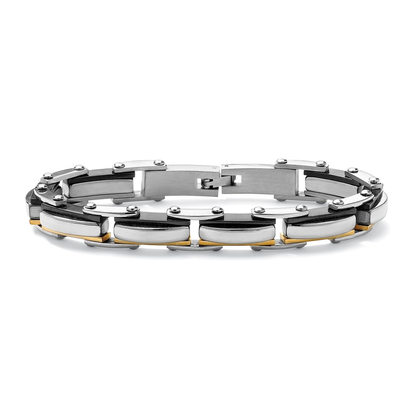 Men's Tutone Stainless Steel Elongated Bolt-Link Bracelet