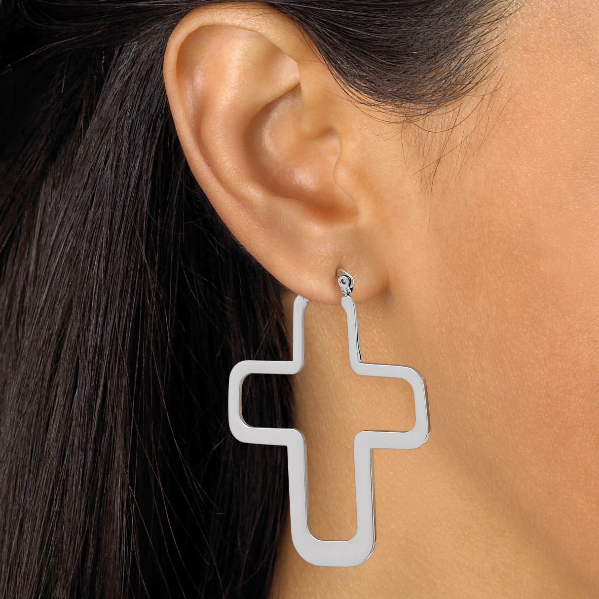 Stainless Steel Open Cross Pierced Earrings