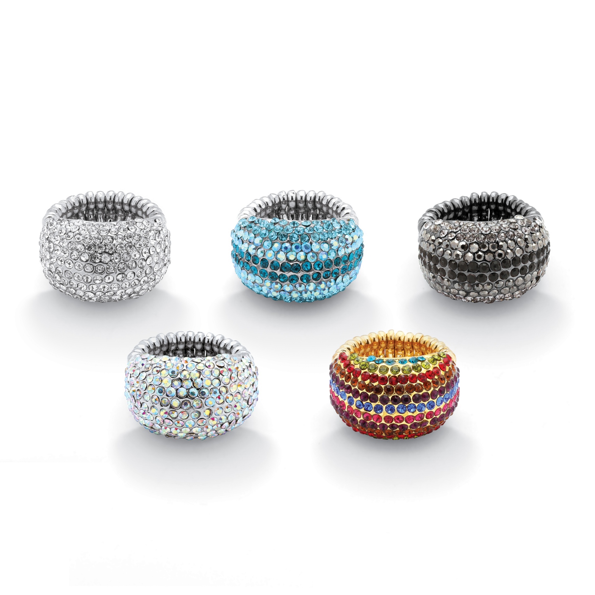 Goldtone, Silvertone Metal and Black Ruthenium Finish Crystal Dome Rings