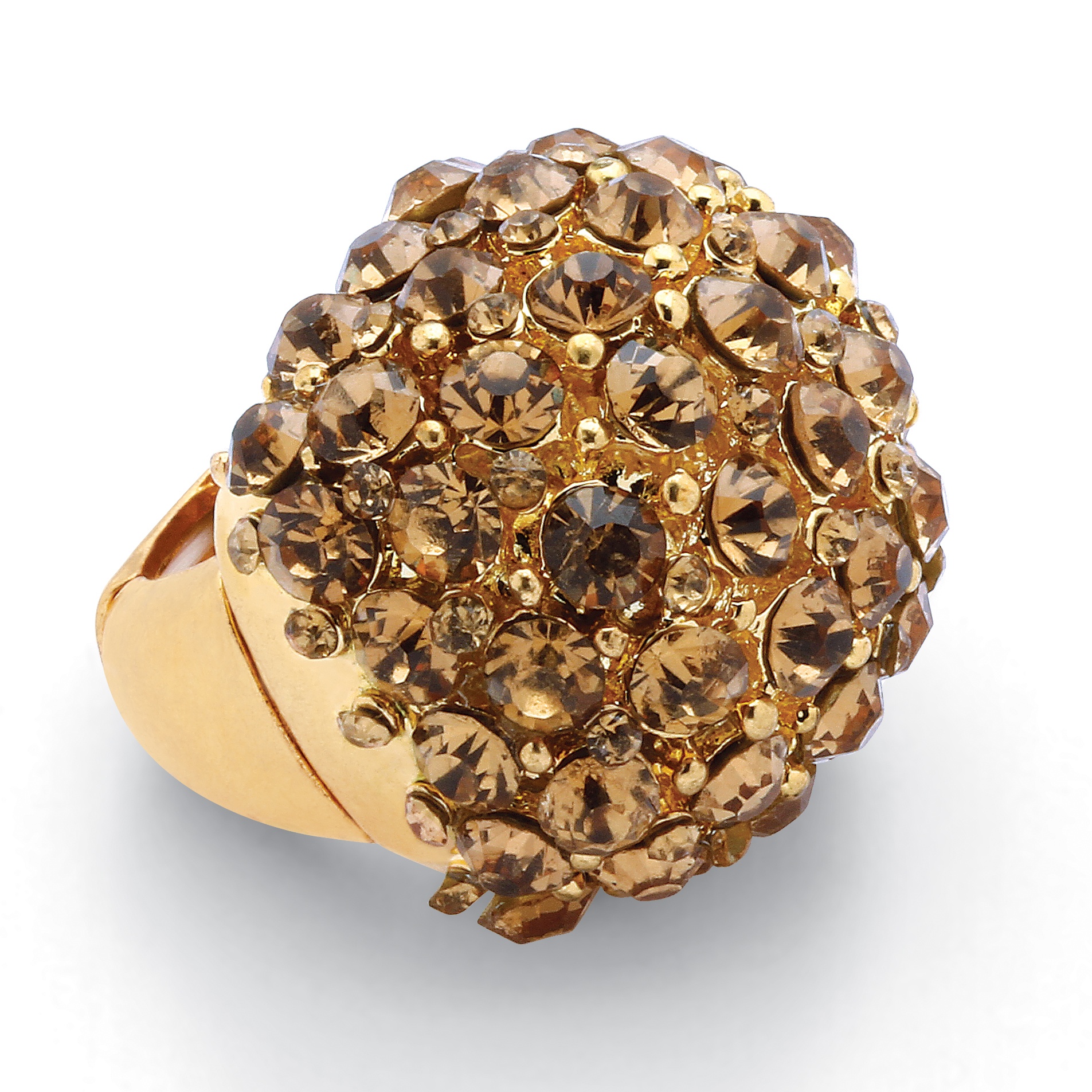 Goldtone Metal Champagne and Brown Crystal Dome Stretch Ring