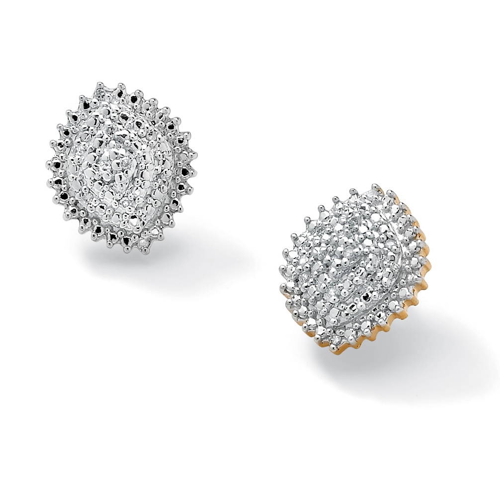 Tutone 18k Gold over Sterling Silver Diamond Cluster Stud Pierced Earrings