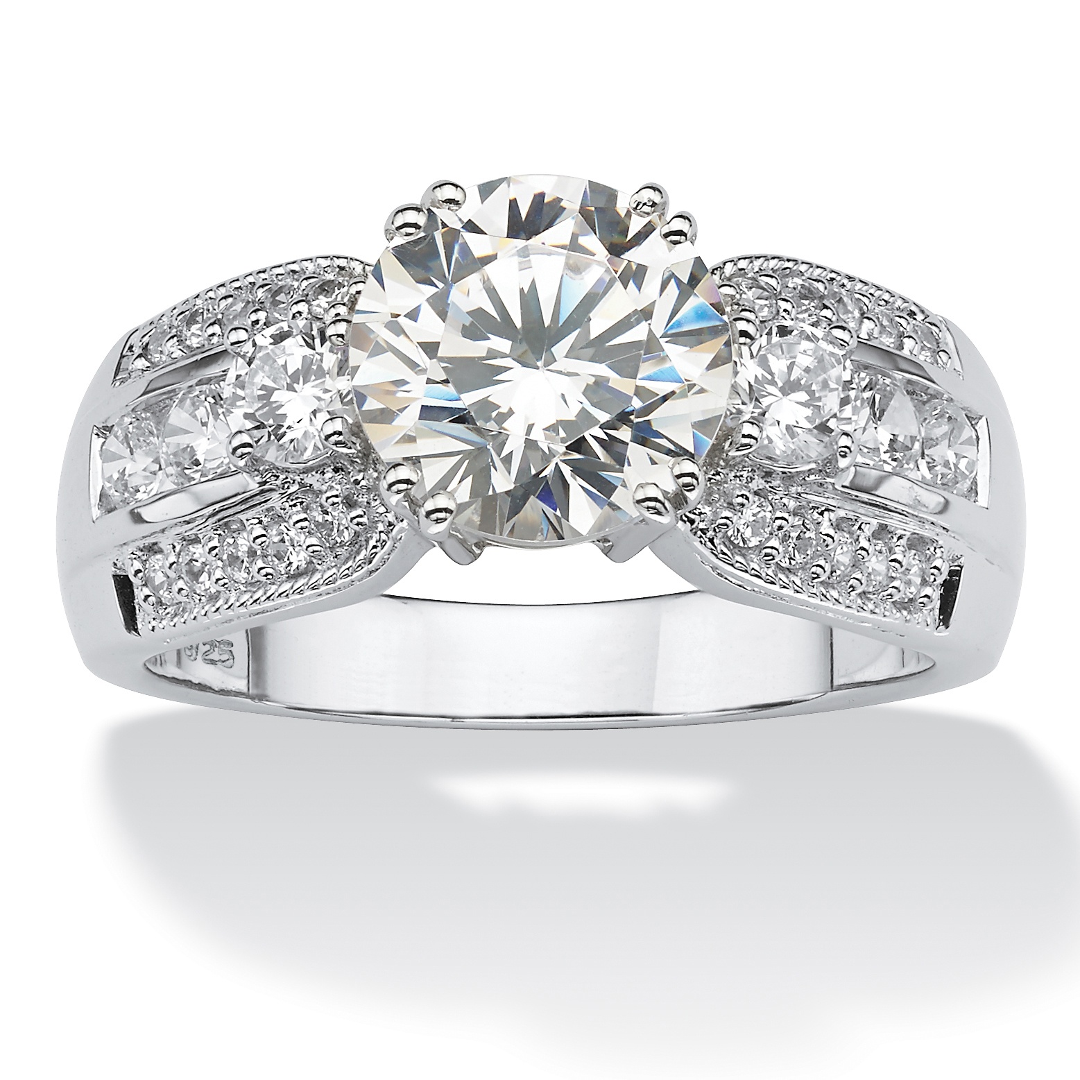Platinum over Sterling Silver Round DiamonUltra&trade; Cubic Zirconia Ring