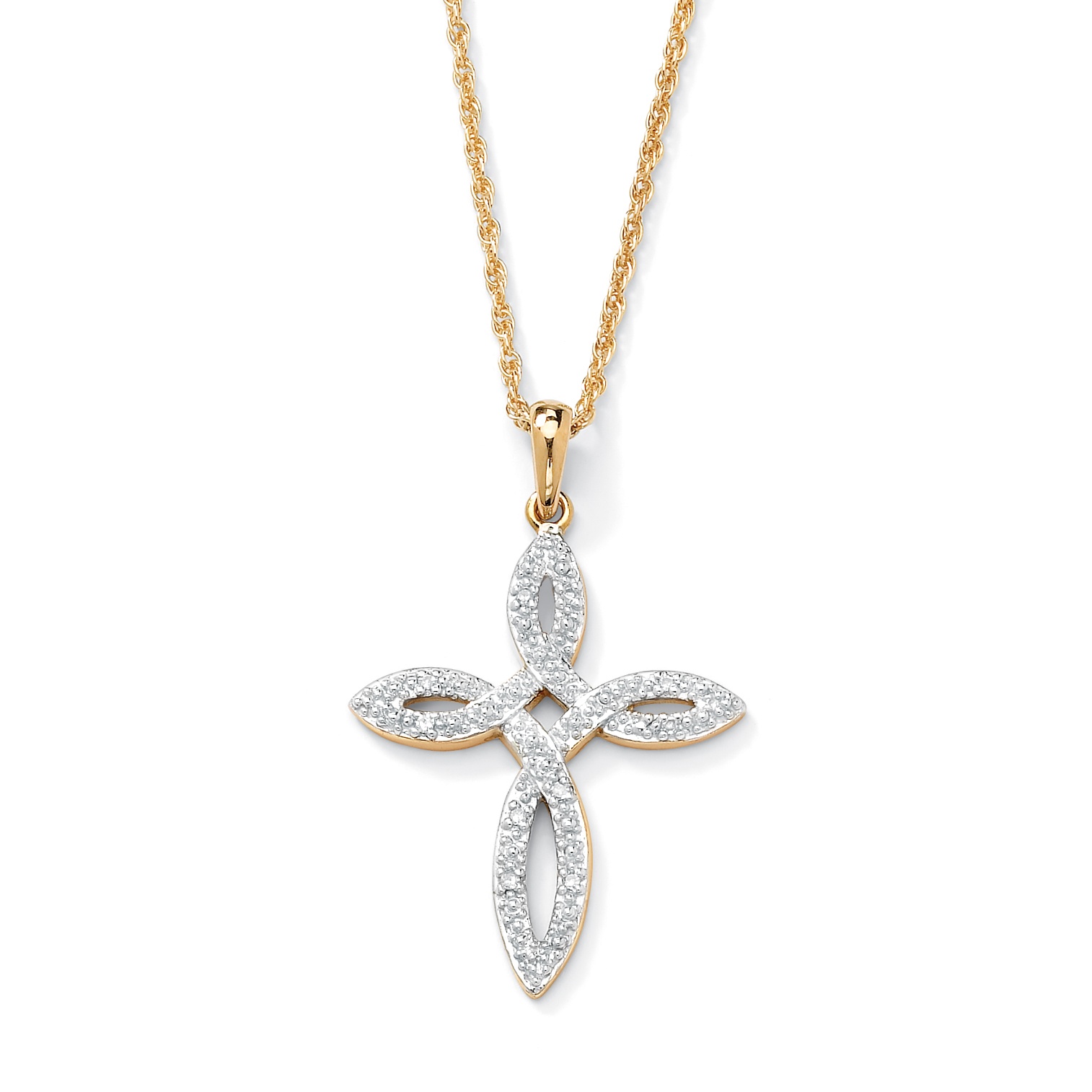 18k Gold over Sterling Silver Diamond Accent Looped Cross Pendant and Chain