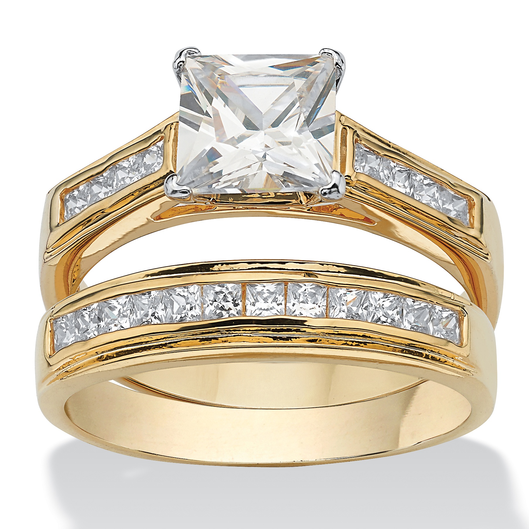 Tutone 14k Gold-Plated Princess-Cut DiamonUltra&trade; Cubic Zirconia Wedding...