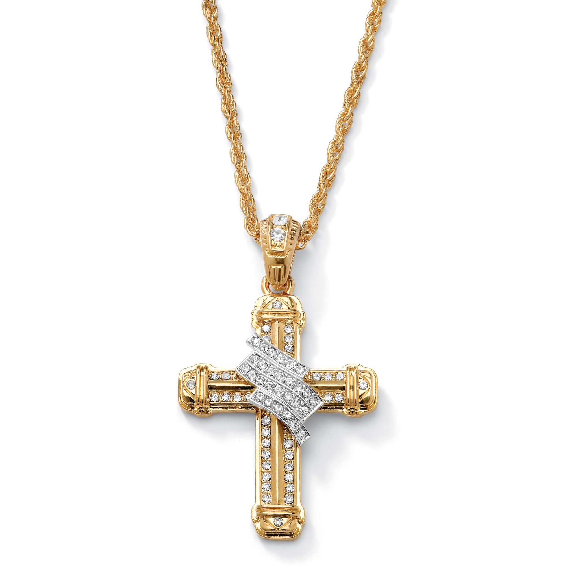 Tutone 14k Gold-Plated Crystal Wrapped Cross Pendant and Chain
