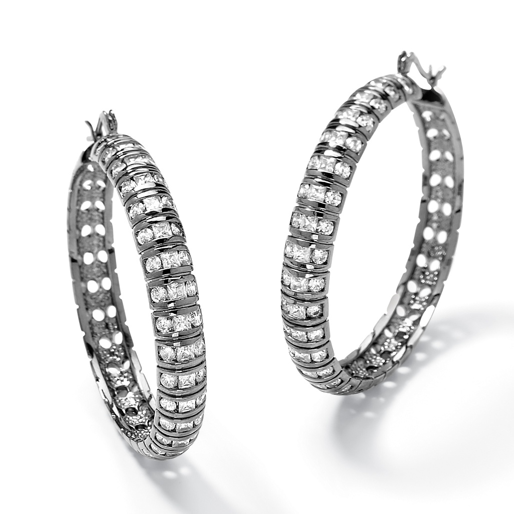 Black Ruthenium Finish DiamonUltra&trade; Cubic Zirconia Hoop Pierced Earrings