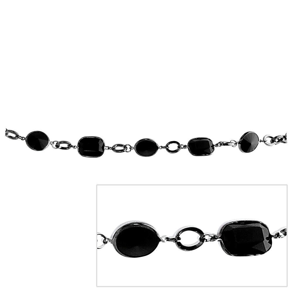 Black Ruthenium Finish Bezel-Set Jet Lucite Geometric Necklace