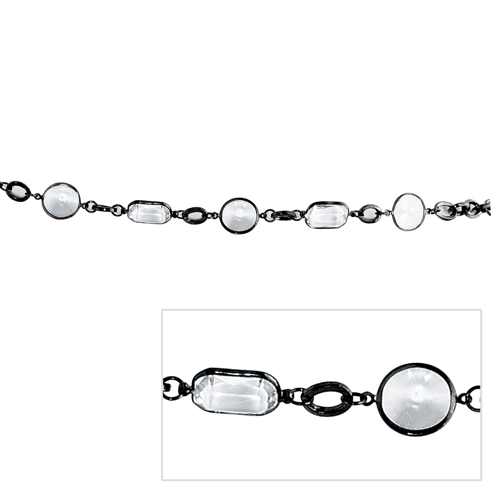 Black Ruthenium Finish Geometric Bezel-Set Lucite Necklace