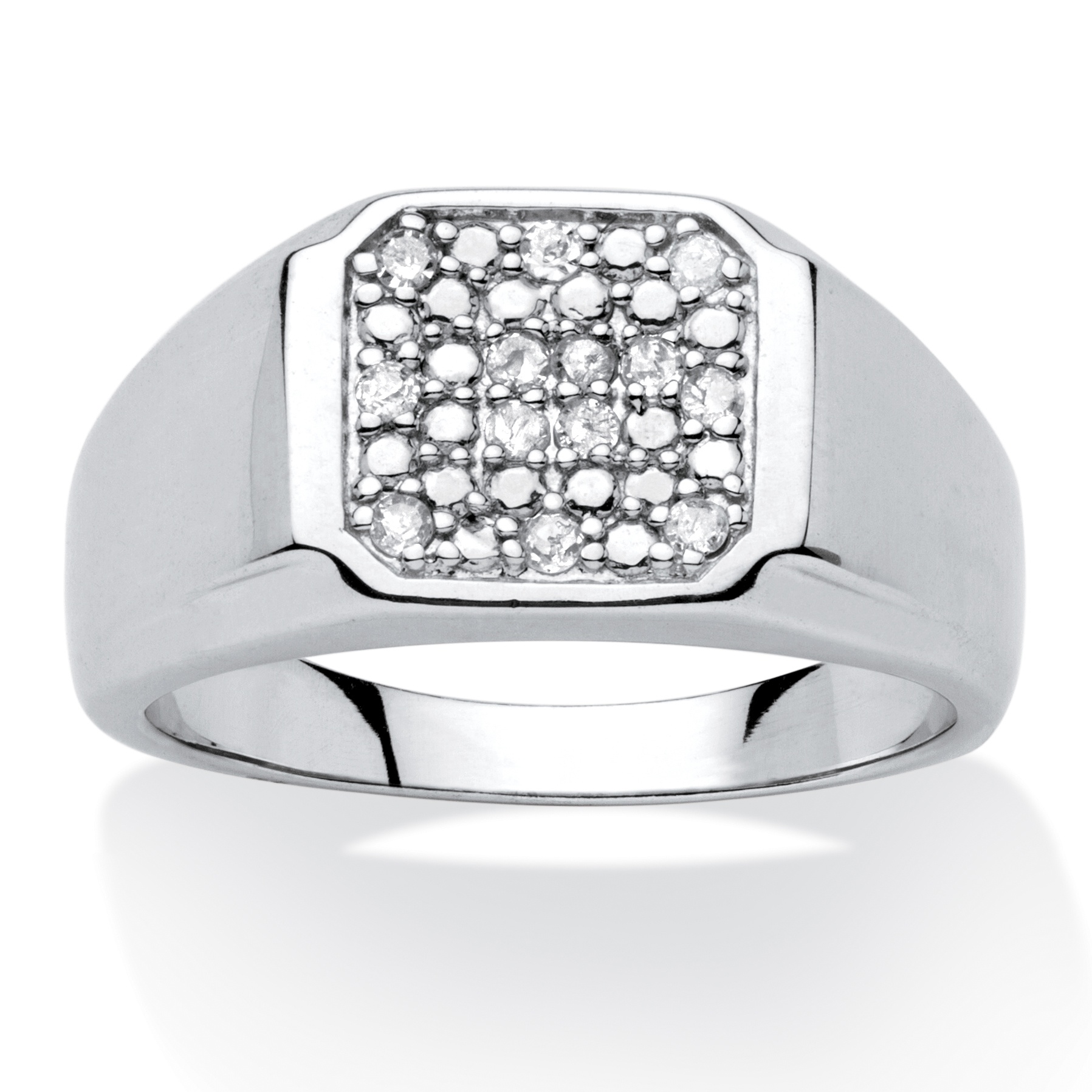 Men's Platinum over Sterling Silver Diamond Octagon-Shaped Ring
