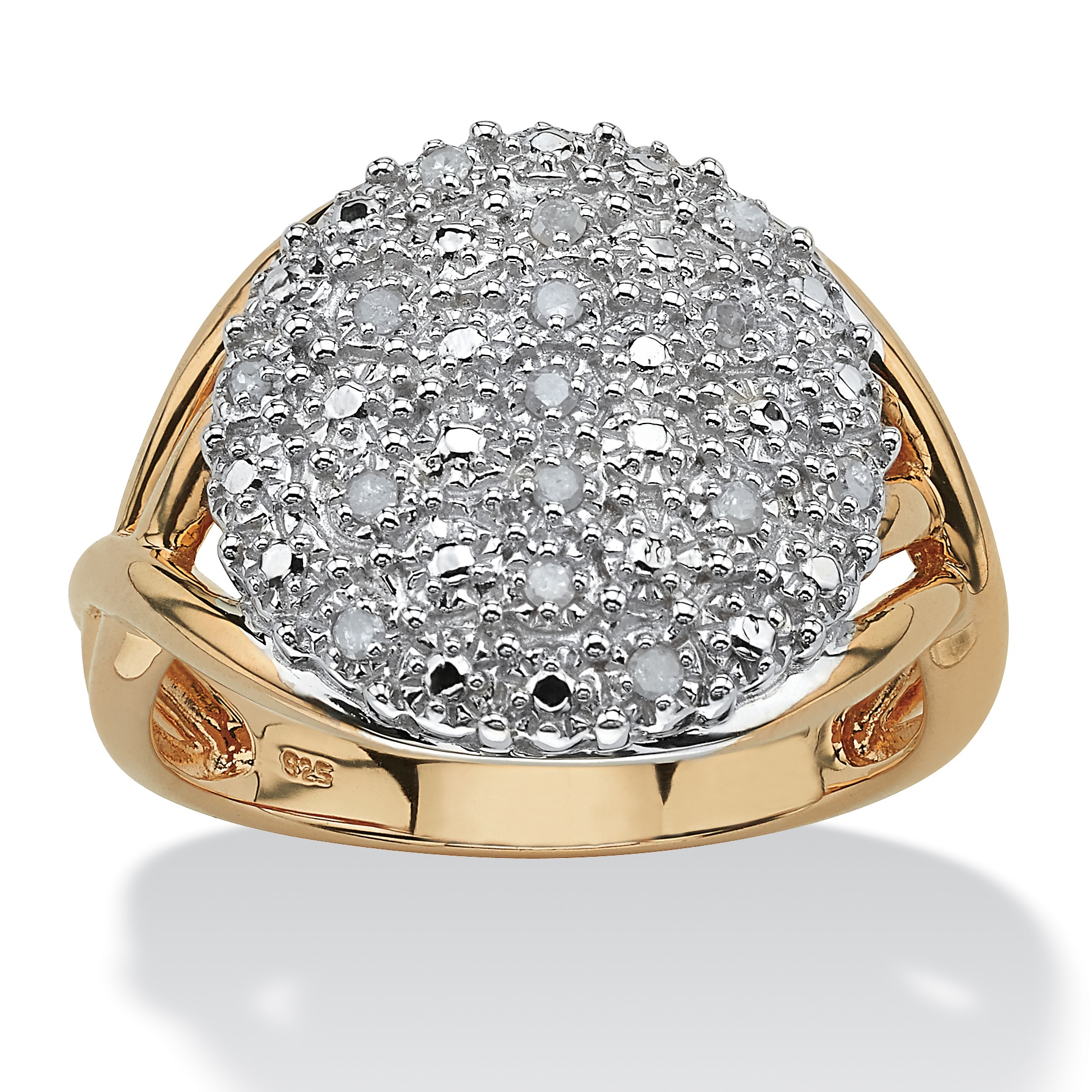 Tutone 18k Gold over Sterling Silver Diamond Split-Shank Ring
