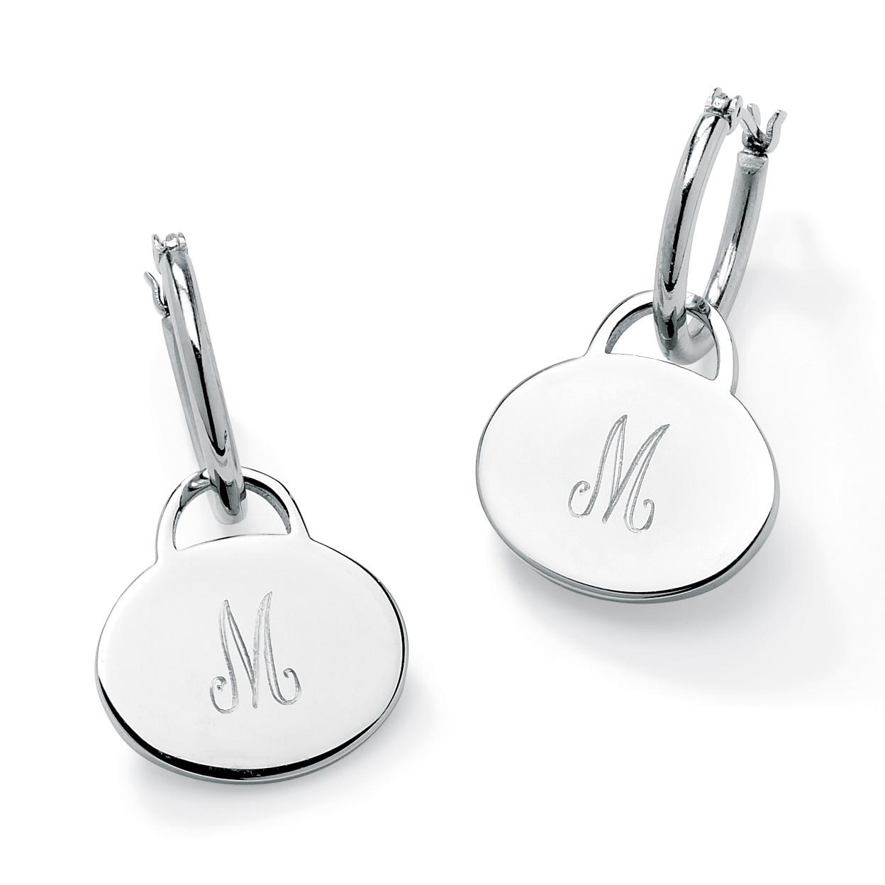 Stainless Steel Personalized Disk Drop Hoop Pierced Earrings