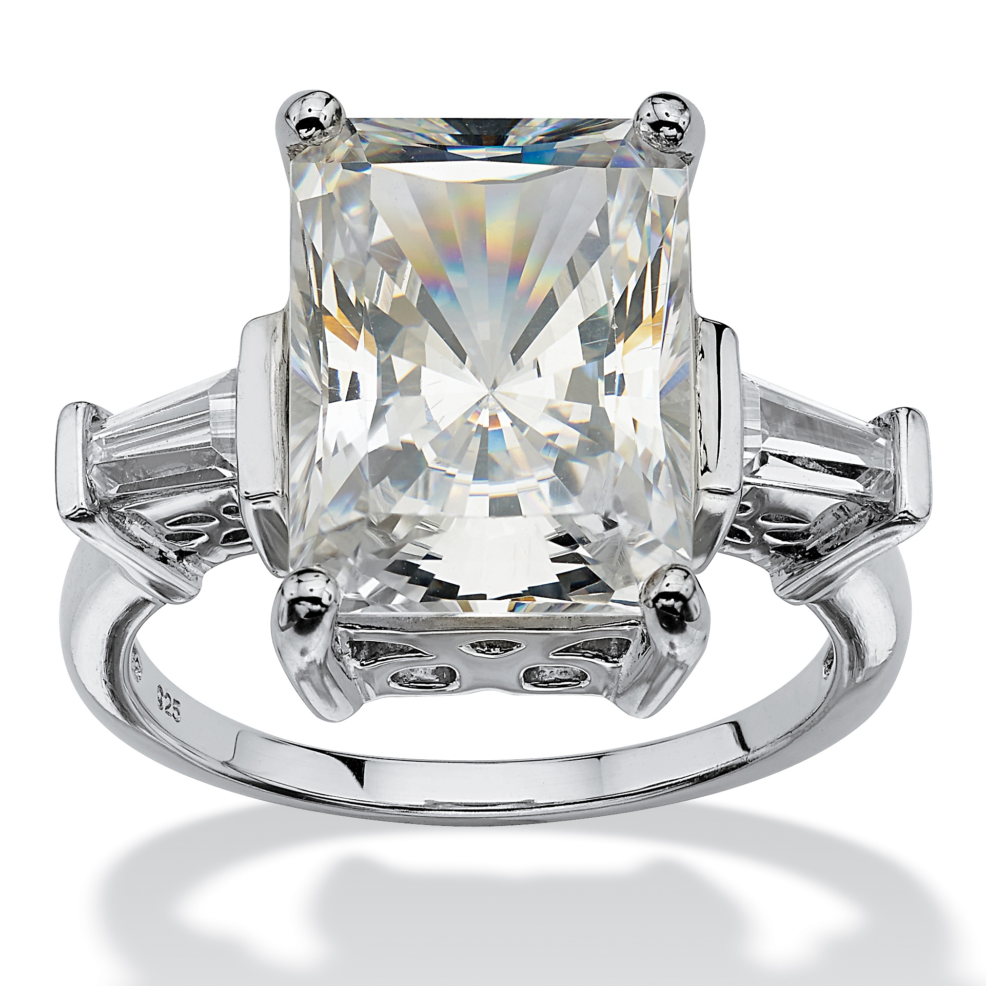 Platinum over Sterling Silver Radiant-Cut and Baguette DiamonUltra&trade; ...