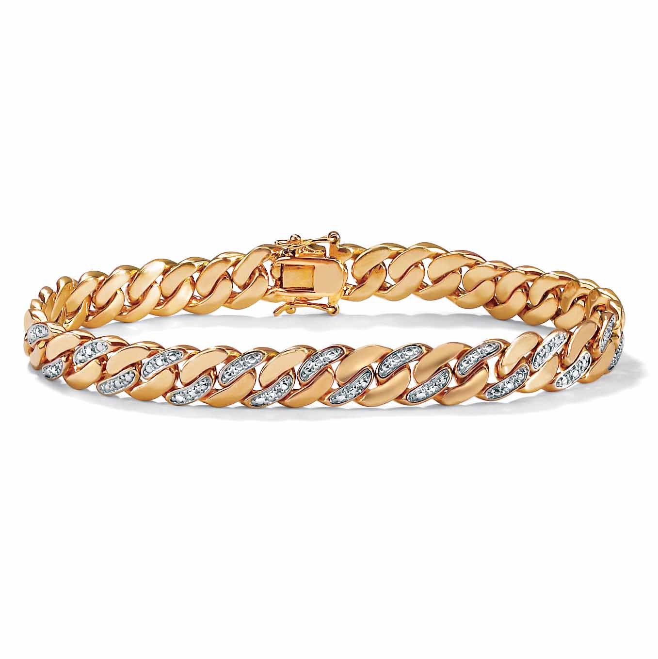 Men's 18k Gold-Plated Diamond Accent Curb-Link Bracelet
