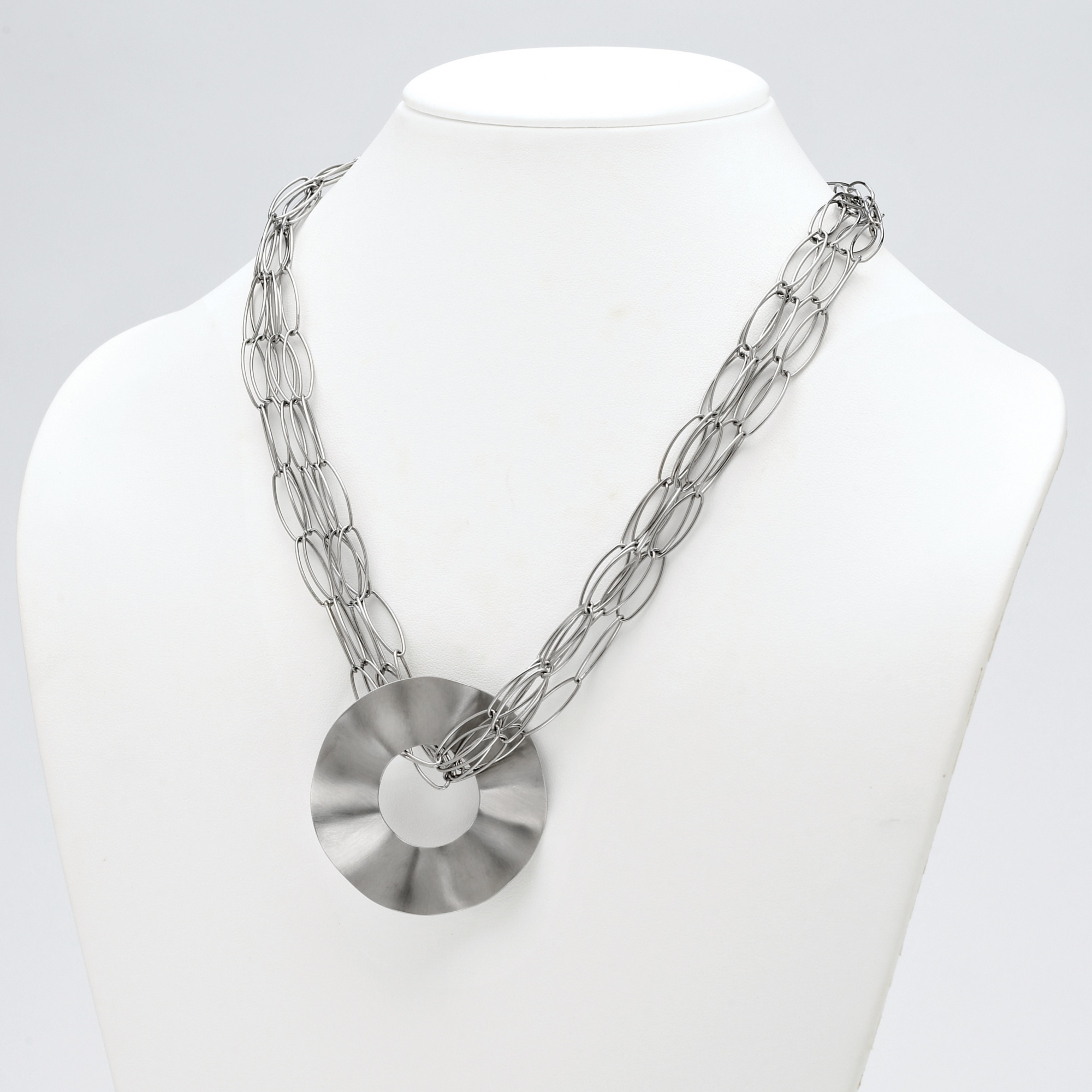 Stainless Steel Geometric Pendant and Link Necklace