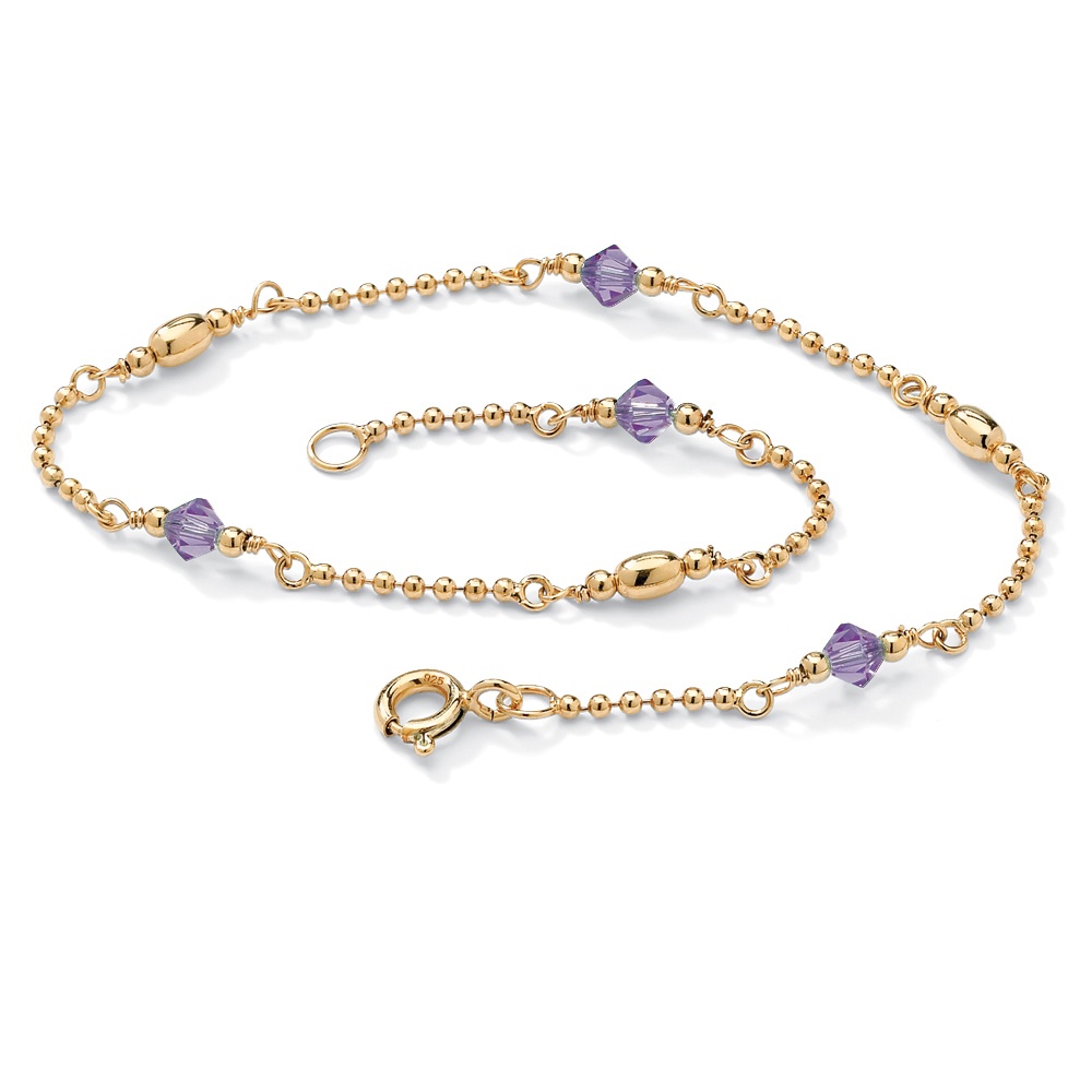 18k Gold over Sterling Silver Birthstones Beaded Ankle Bracelet