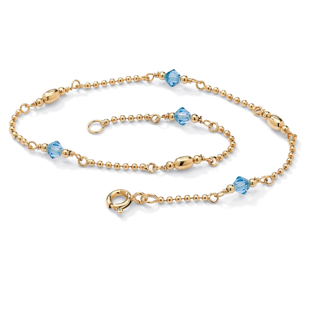 18k Gold over Sterling Silver Birthstones Beaded Ankle Bracelet