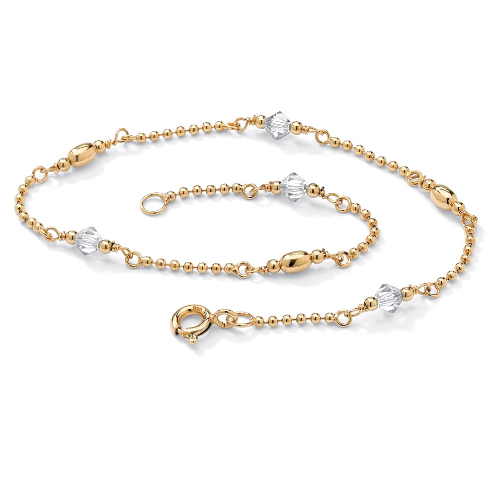 18k Gold over Sterling Silver Birthstones Beaded Ankle Bracelet
