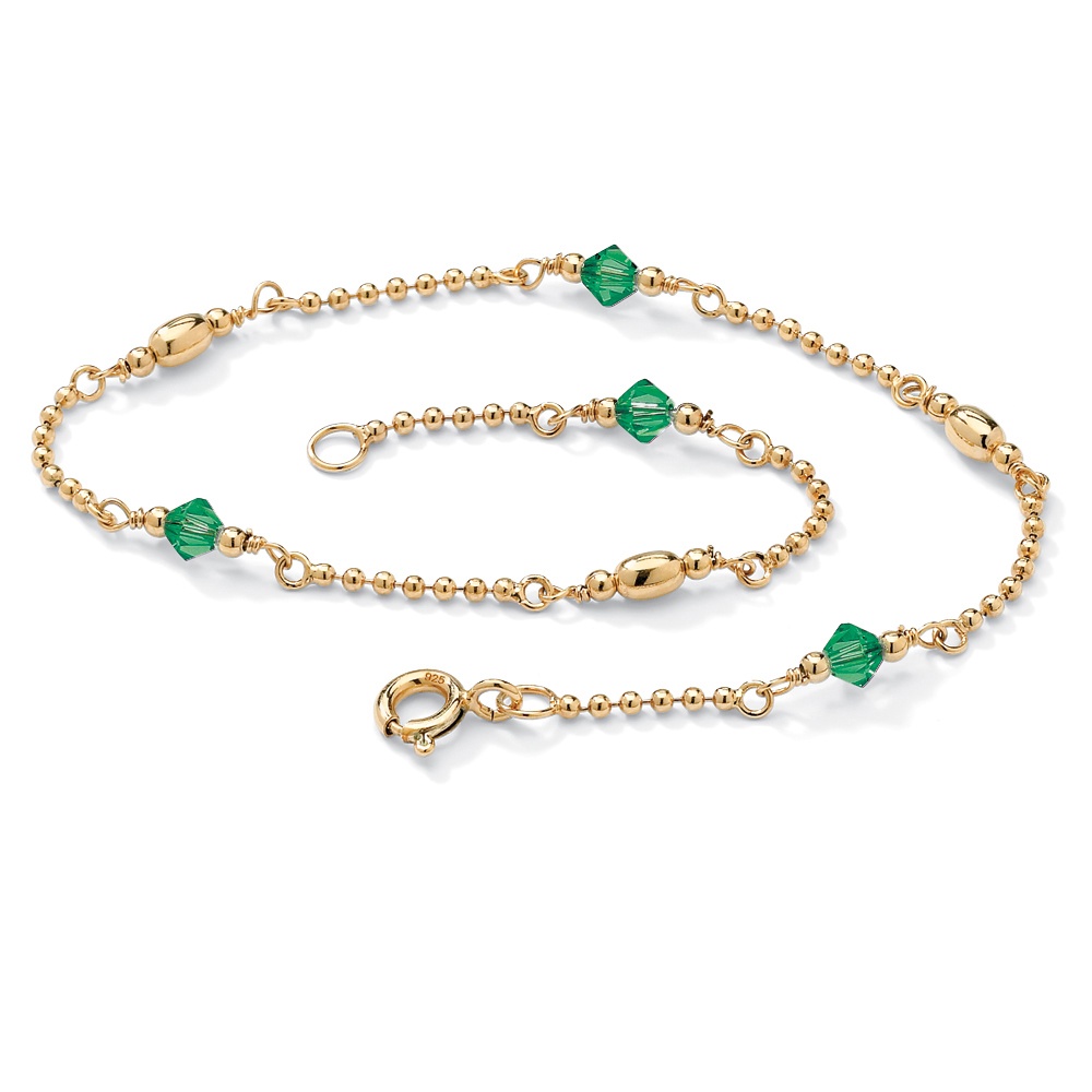 18k Gold over Sterling Silver Birthstones Beaded Ankle Bracelet