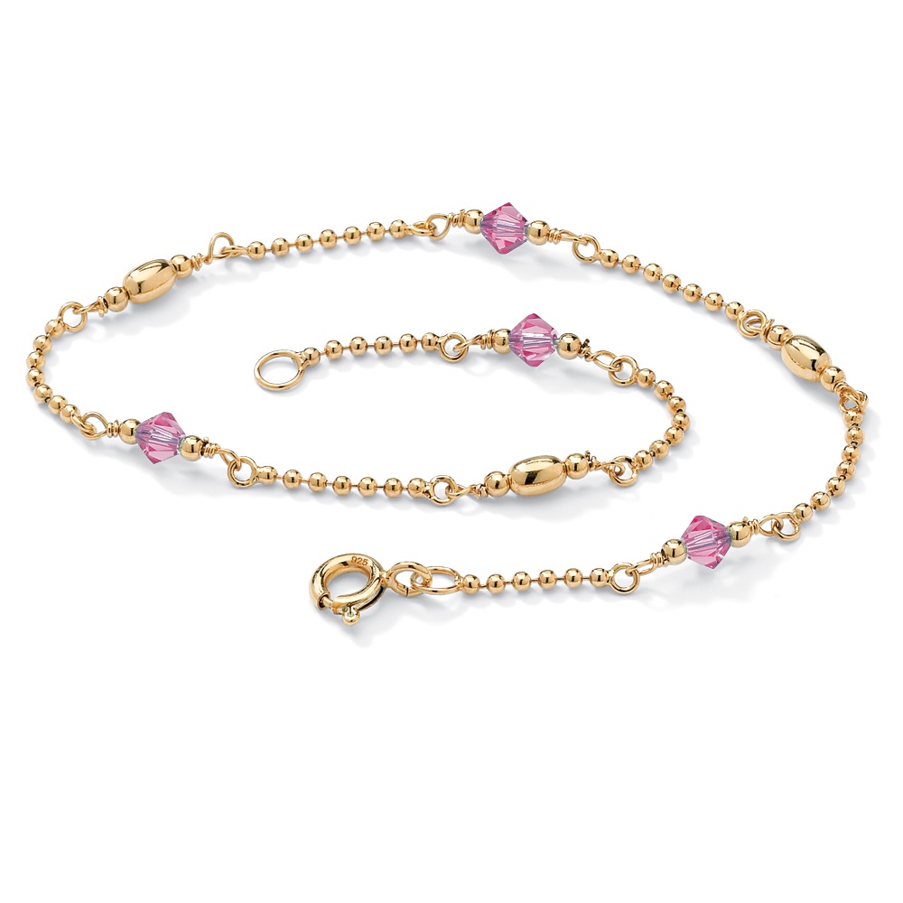 18k Gold over Sterling Silver Birthstones Beaded Ankle Bracelet
