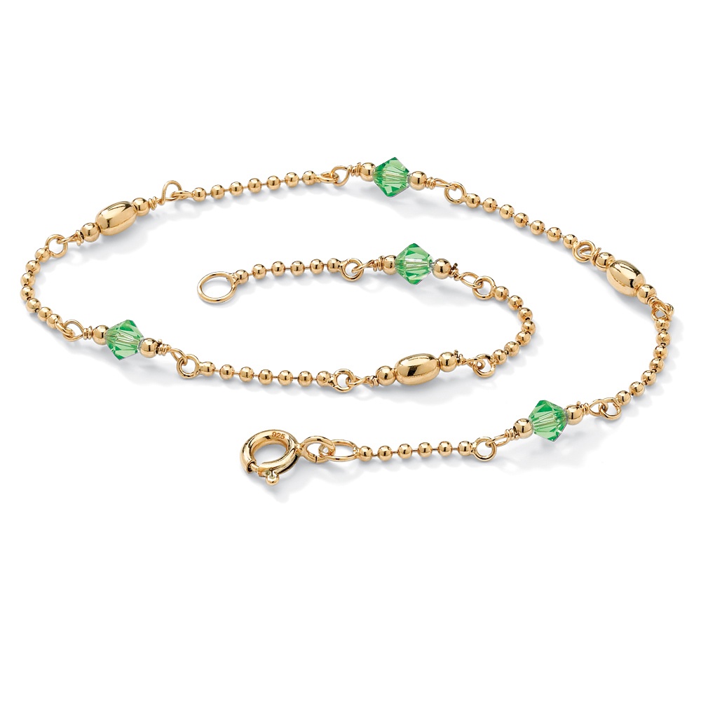 18k Gold over Sterling Silver Birthstones Beaded Ankle Bracelet