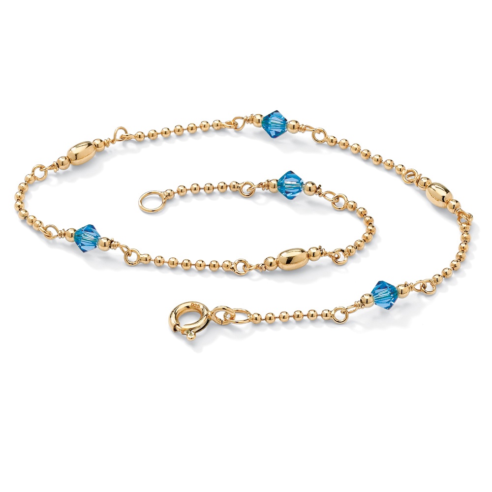 18k Gold over Sterling Silver Birthstones Beaded Ankle Bracelet