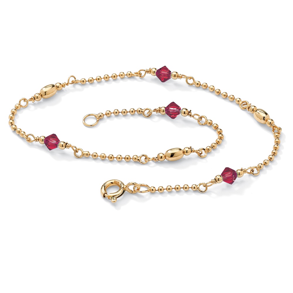 Simulated Birthstone 14k Gold over Sterling Silver Beaded Ankle Bracelet 11