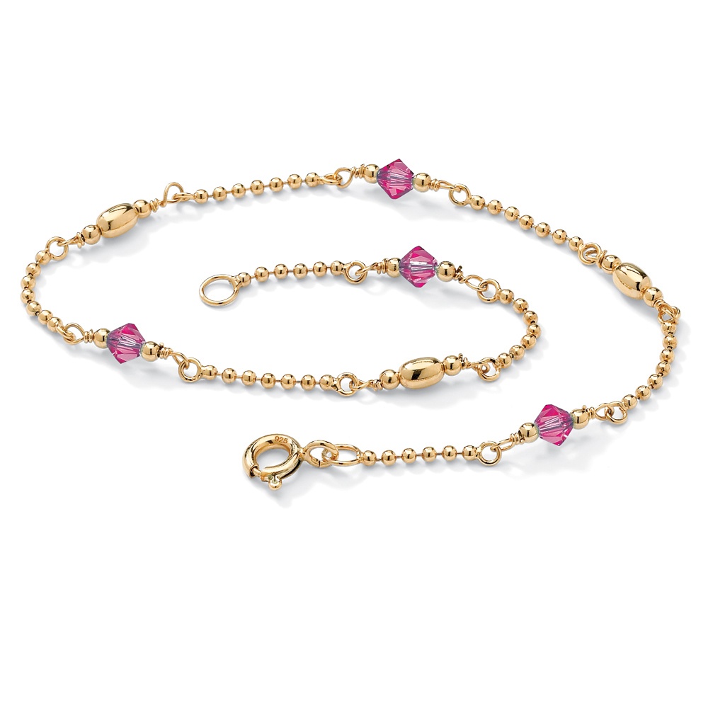 18k Gold over Sterling Silver Birthstones Beaded Ankle Bracelet
