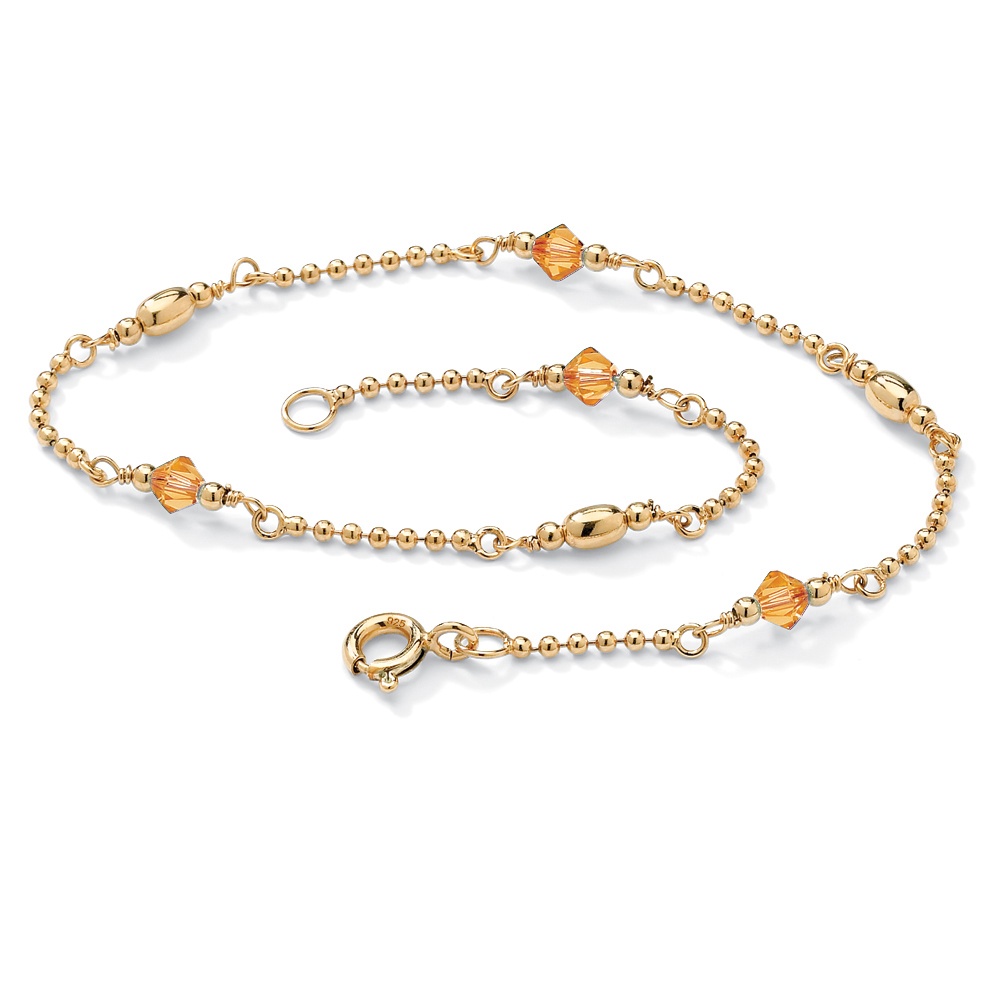 18k Gold over Sterling Silver Birthstones Beaded Ankle Bracelet