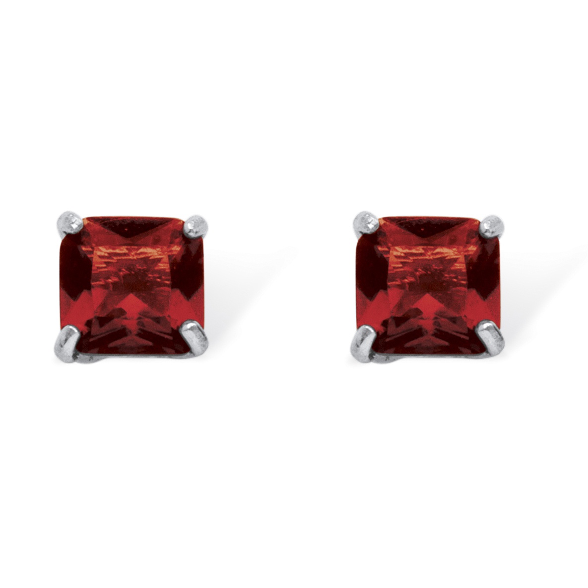 Sterling Silver Princess-Cut Birthstone Stud Pierced Earrings