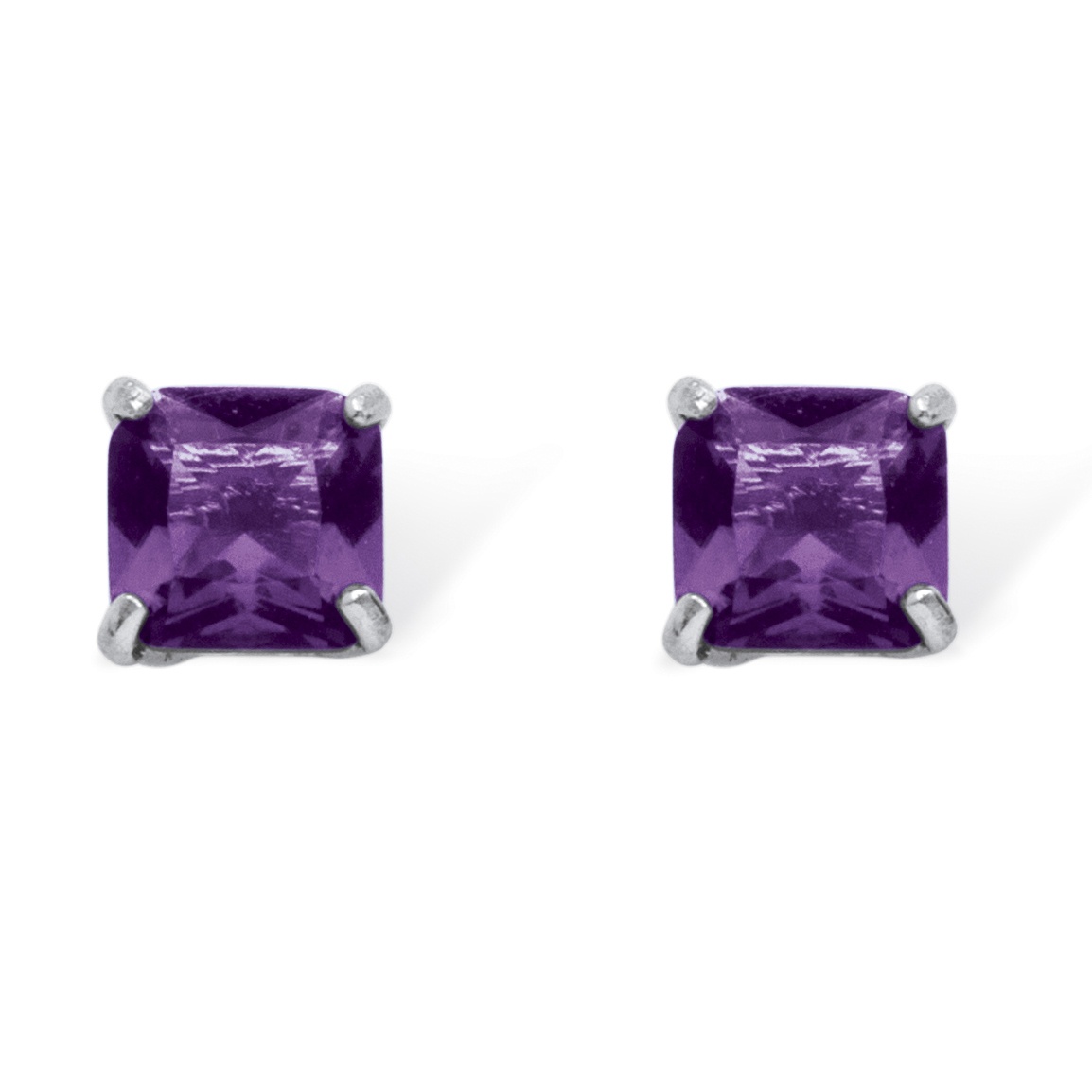 Sterling Silver Princess-Cut Birthstone Stud Pierced Earrings