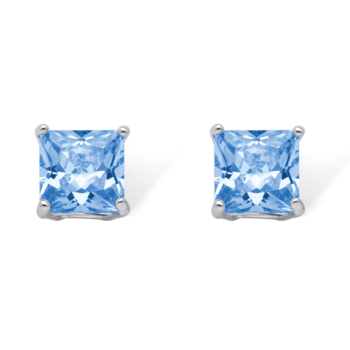 Sterling Silver Princess-Cut Birthstone Stud Pierced Earrings