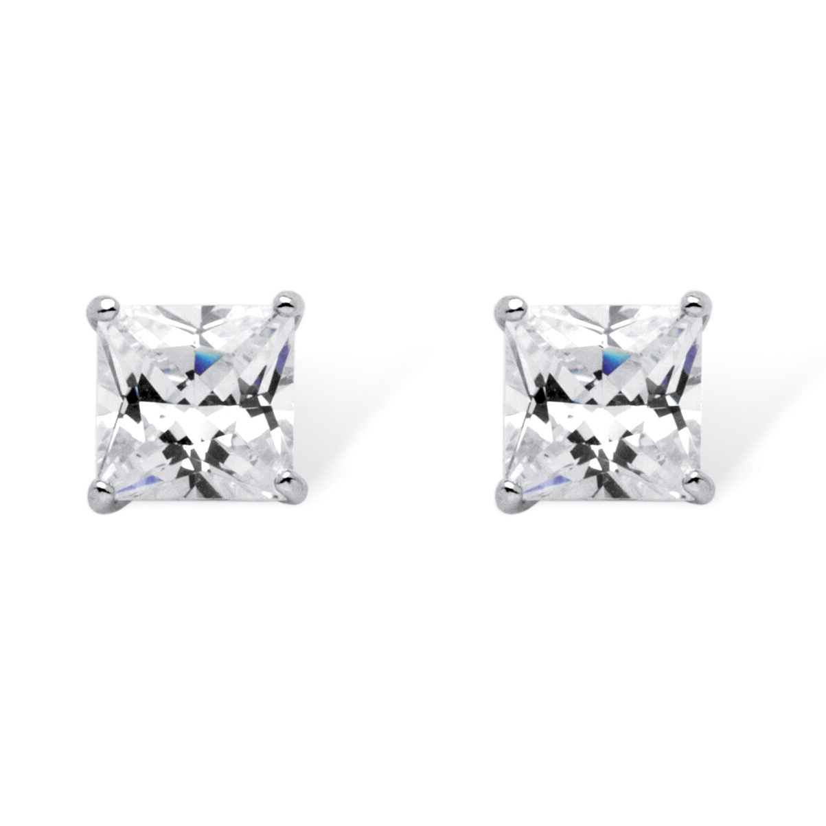 Sterling Silver Princess-Cut Birthstone Stud Pierced Earrings