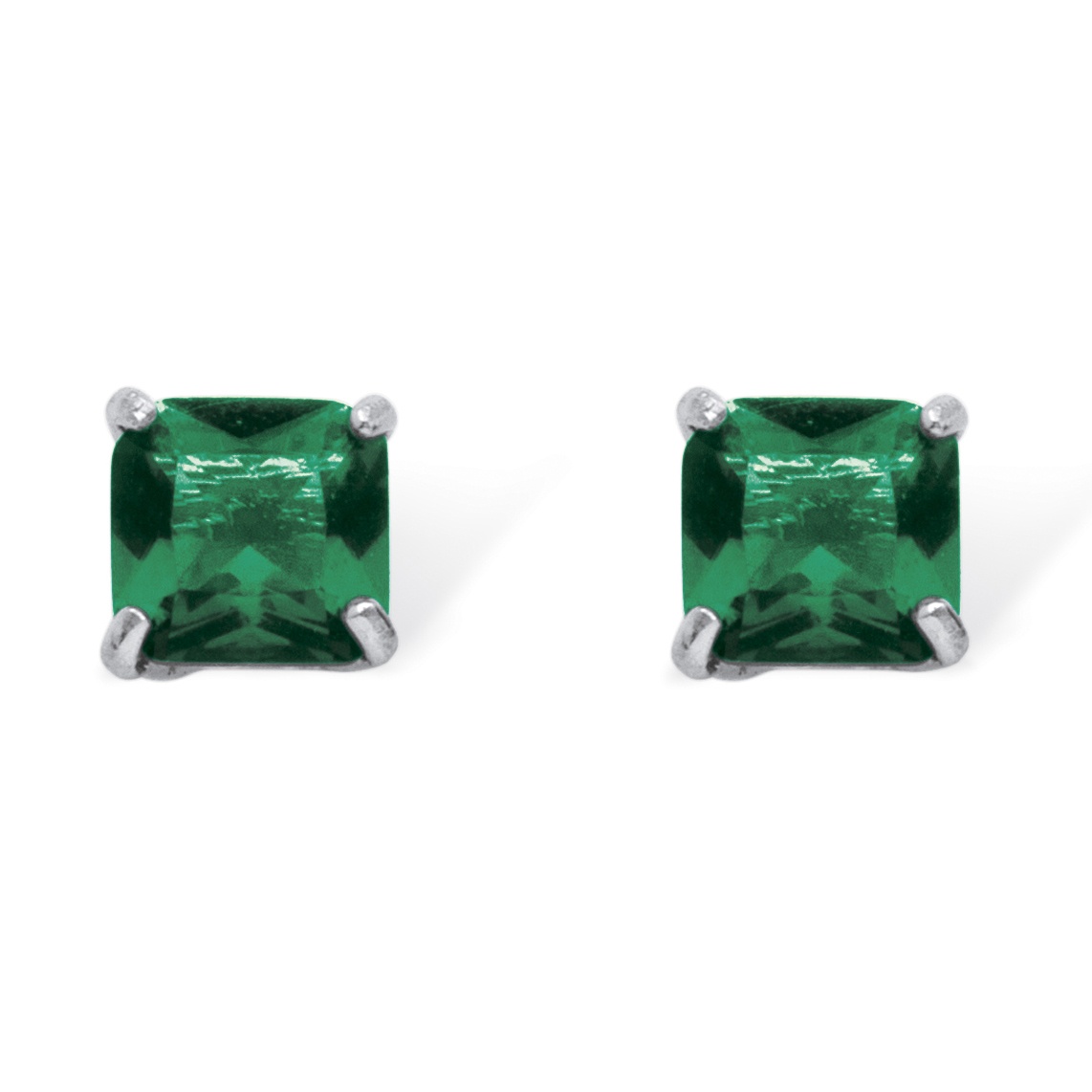 Sterling Silver Princess-Cut Birthstone Stud Pierced Earrings