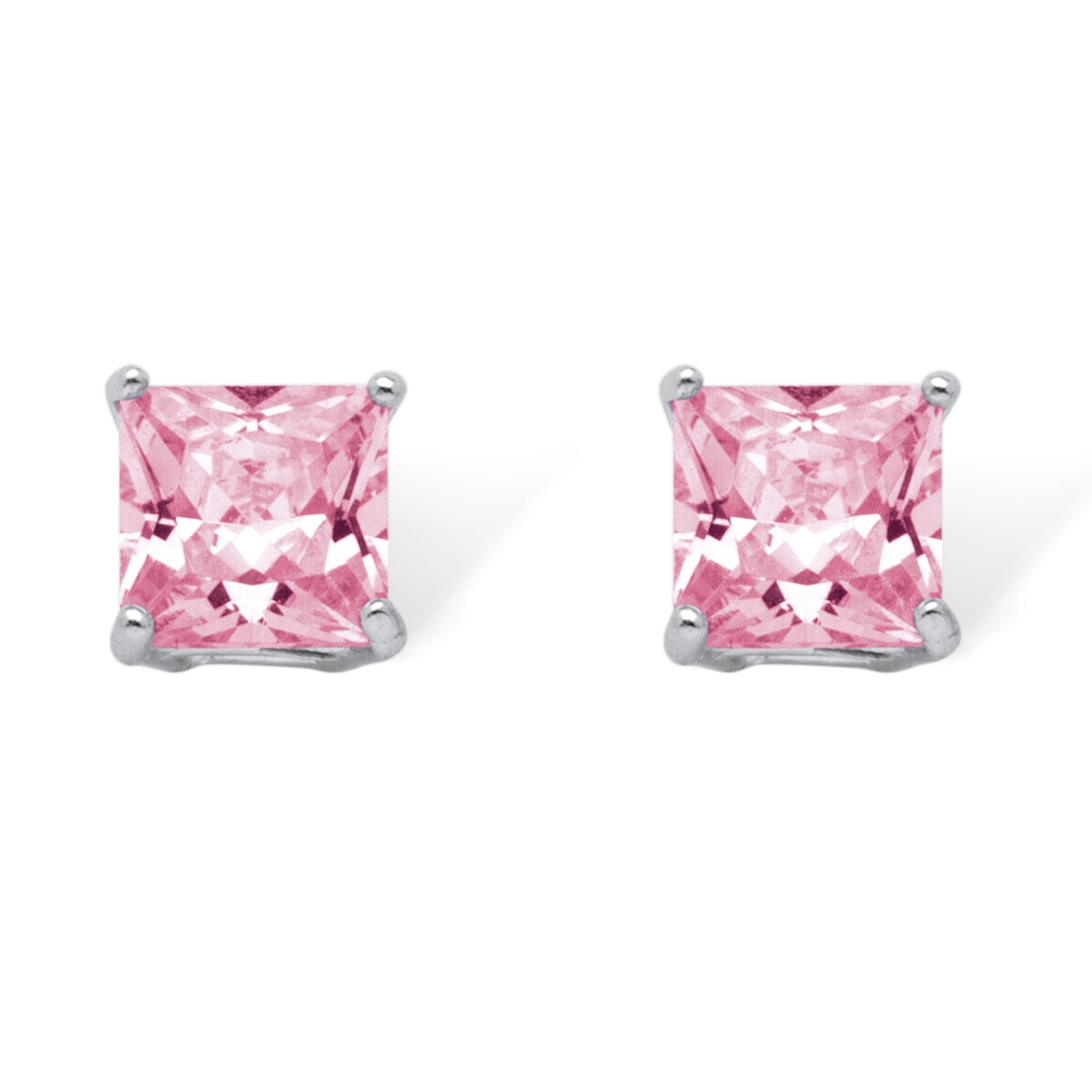 Sterling Silver Princess-Cut Birthstone Stud Pierced Earrings