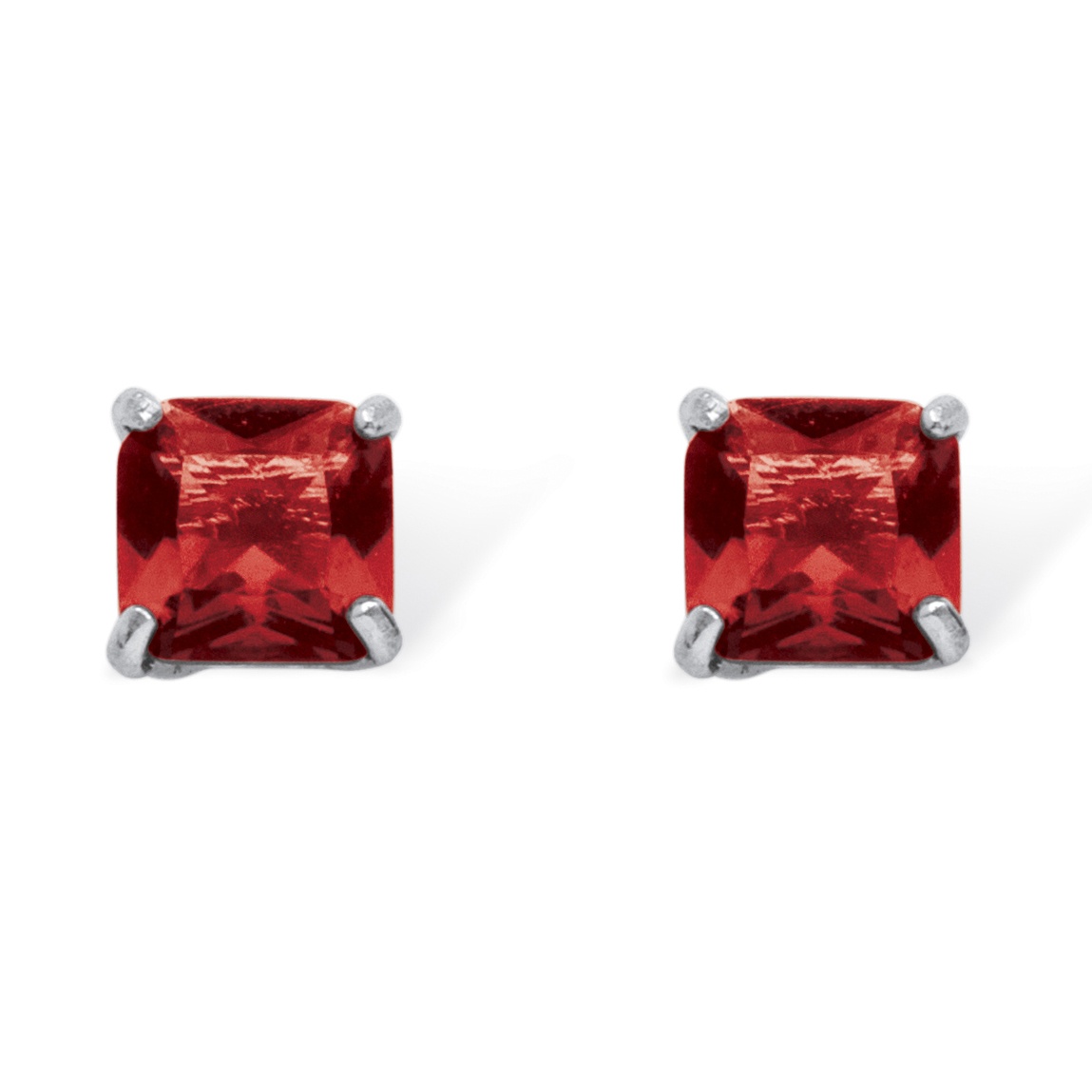 Sterling Silver Princess-Cut Birthstone Stud Pierced Earrings