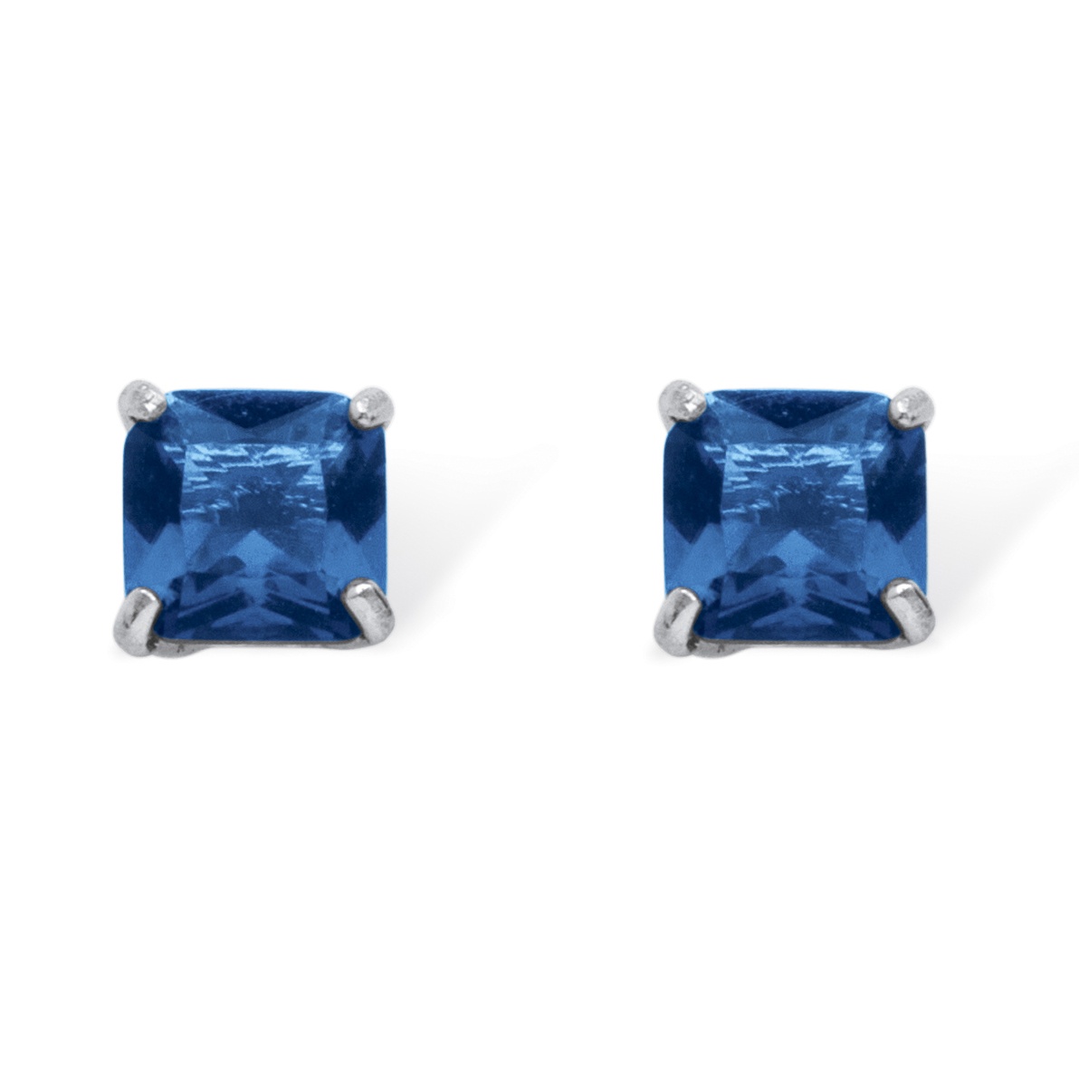 Sterling Silver Princess-Cut Birthstone Stud Pierced Earrings
