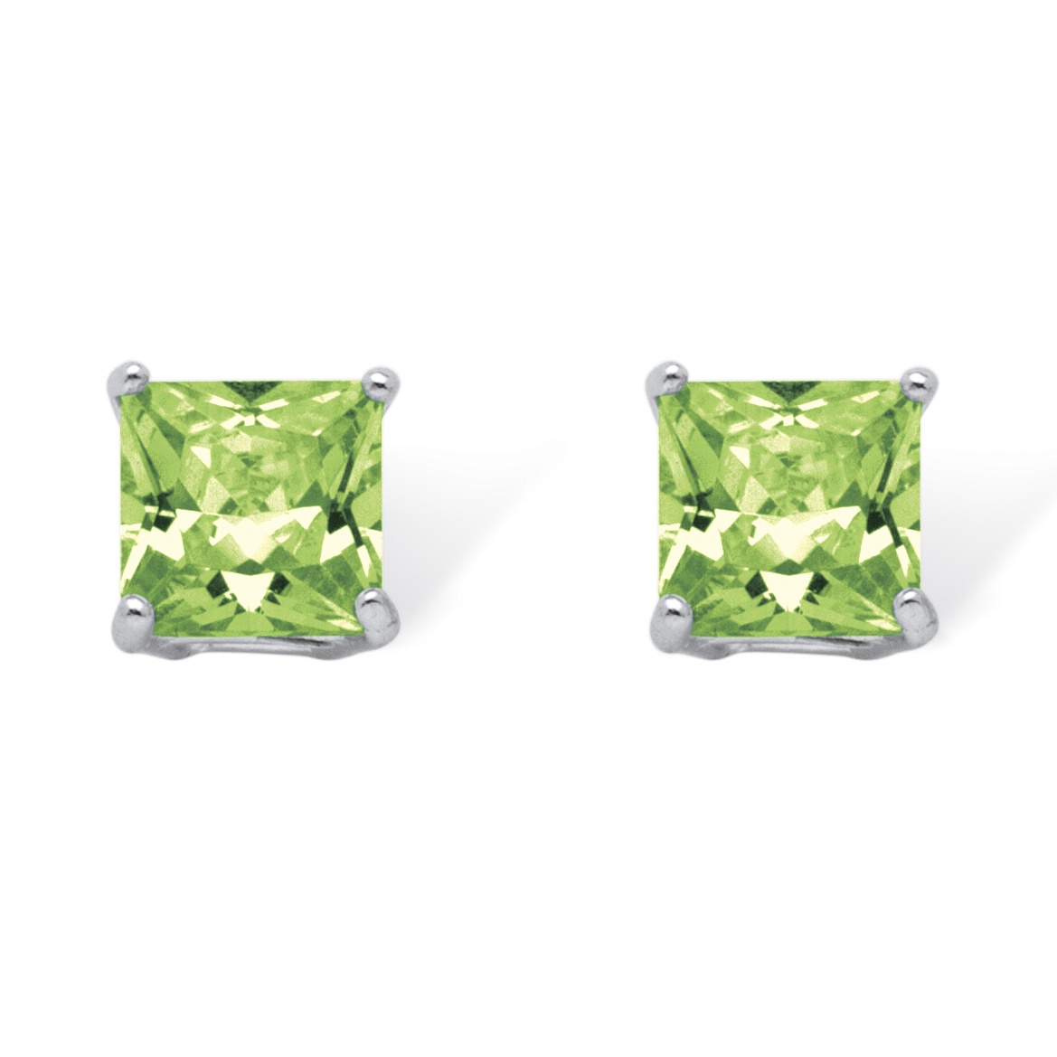 Sterling Silver Princess-Cut Birthstone Stud Pierced Earrings
