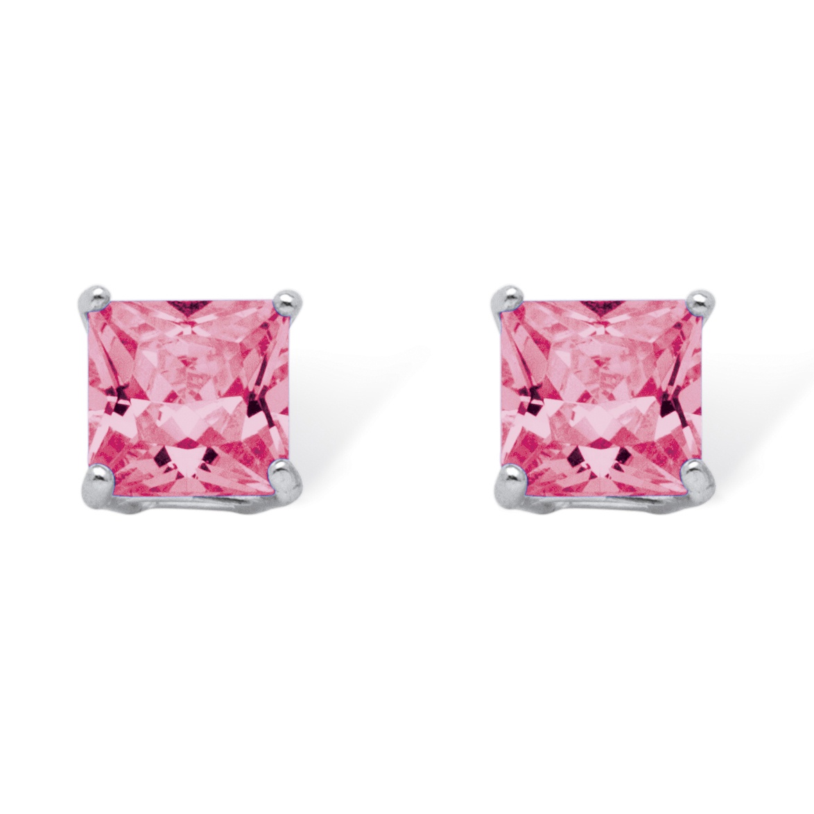 Sterling Silver Princess-Cut Birthstone Stud Pierced Earrings
