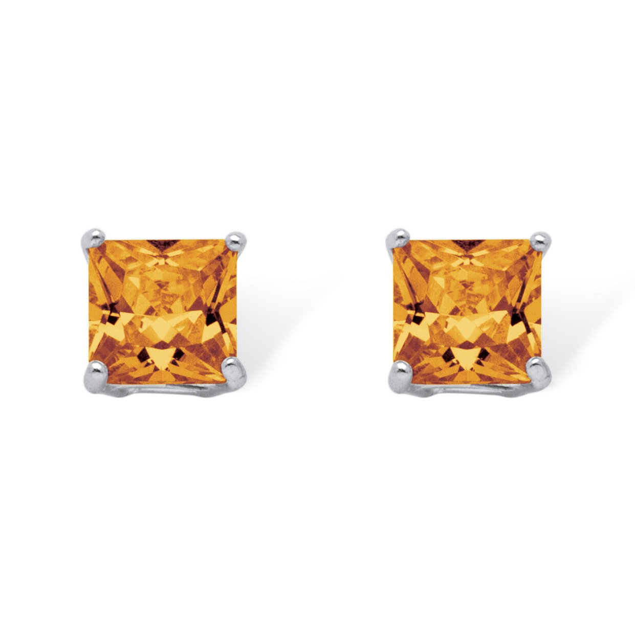 Sterling Silver Princess-Cut Birthstone Stud Pierced Earrings